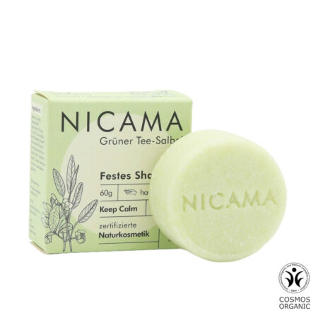 NICAMA tahke šampoon (roheline tee & salvei), 60g