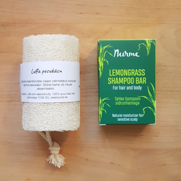 Nurme kaks-ühes seep sidrunheinaga ja luffa pesukäsn nööriga