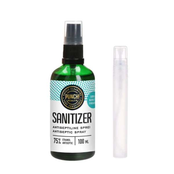 punch sanitizer 100ml pihustiga klaaspudelis + 10ml sprei pulk